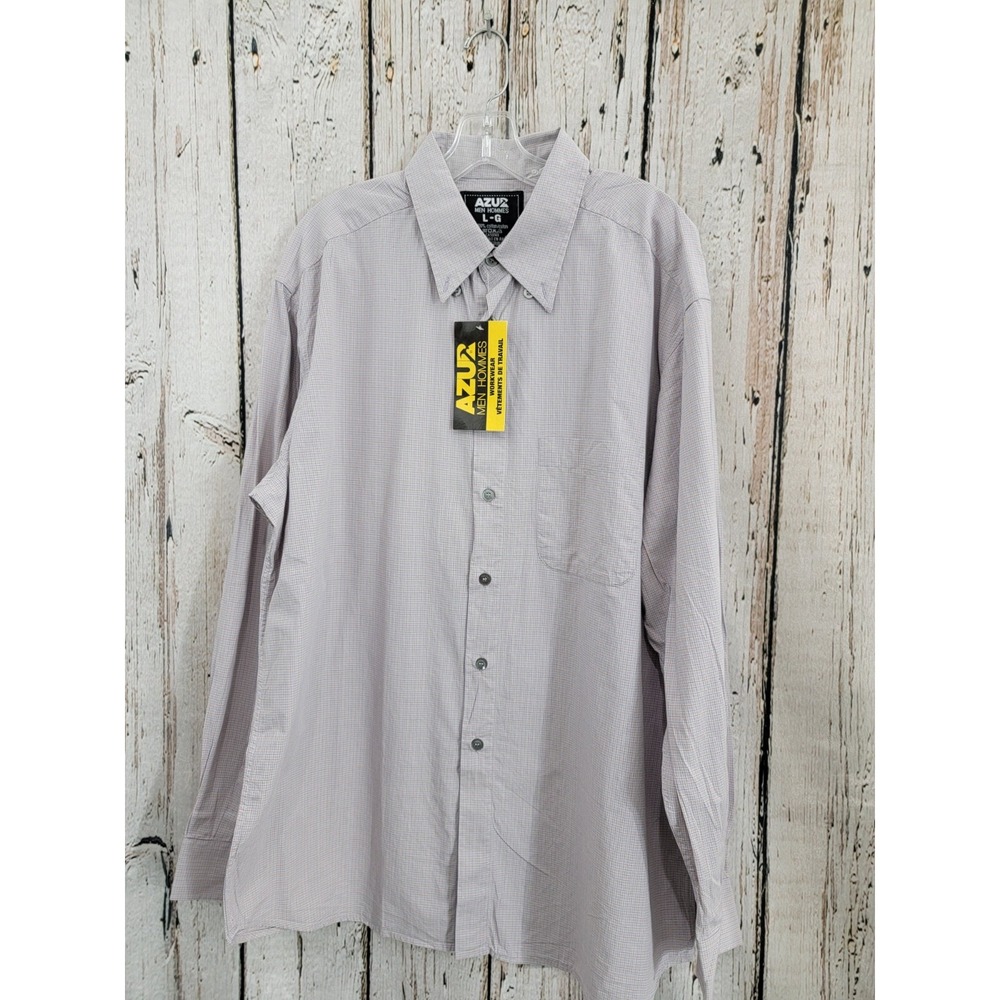 Azur Workwear  100% Cotton Lavendar‎ Plaid Button Up Shirt Top men's large new